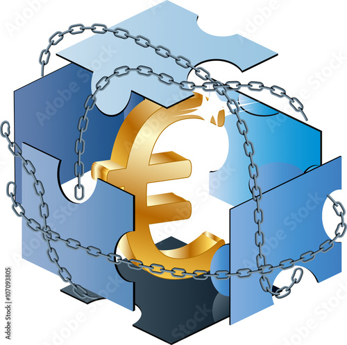 currency symbol inside a puzzle box.