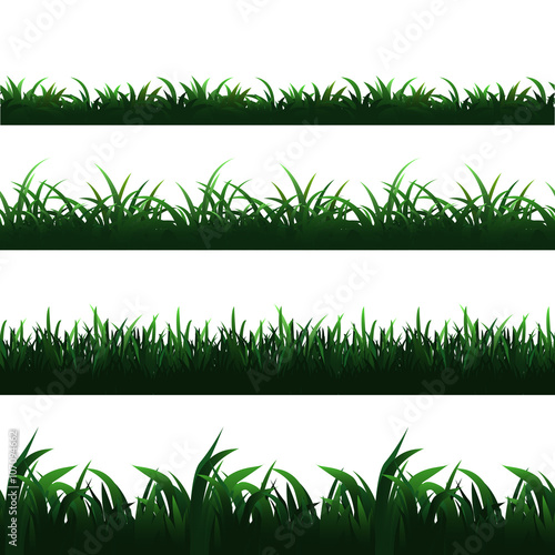 Green seamless grass borders vector set