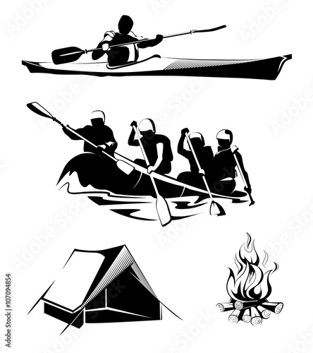 Vector camping rafting labels, logos, emblems