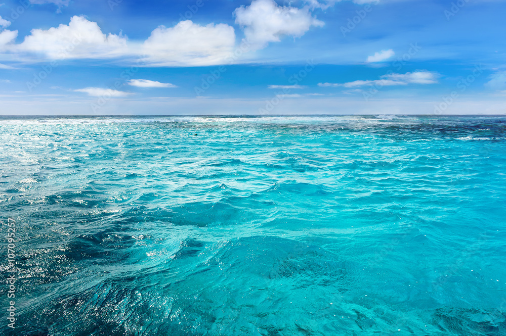 Fototapeta premium Caribbean sea bottom with blue water wave background