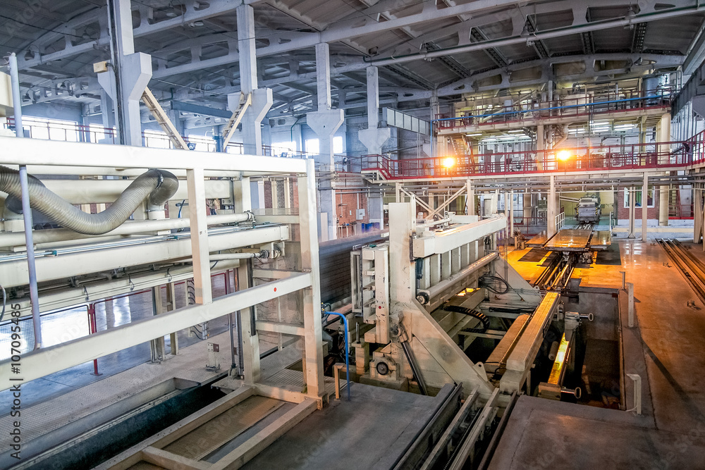 Fototapeta premium process of producing aerated concrete blocks at factory