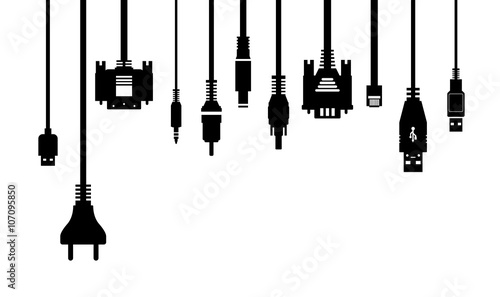 Cable wire and electric plug collection - silhouette illustration