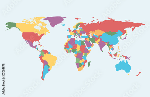 Detailed vector World map of rainbow colors. 