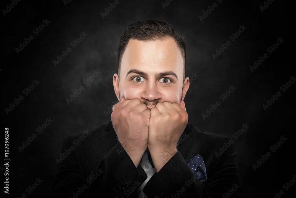 Excited or scared young man. Excited or scared young man.