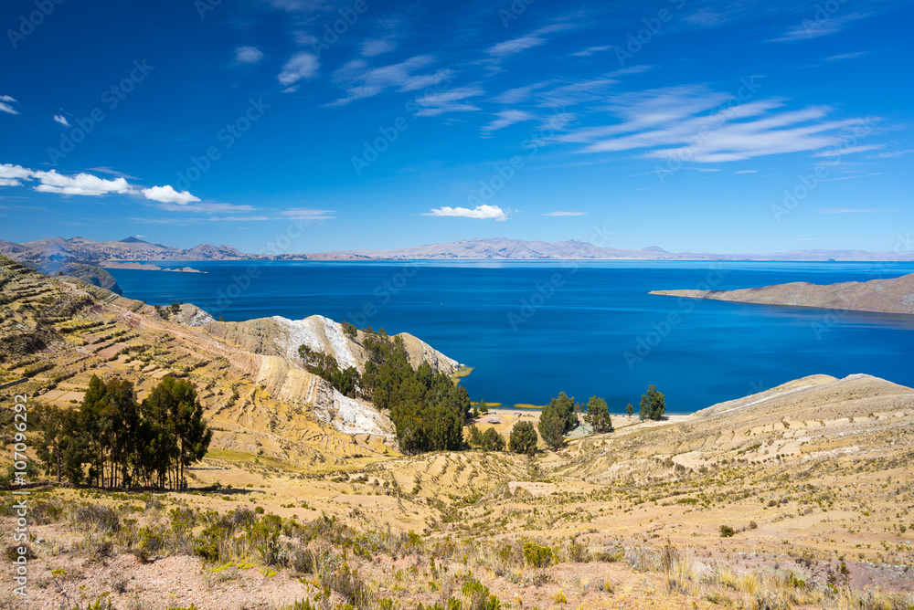 Panorama from Island of the Sun, Titicaca Lake, Bolivia Panorama from Island of the Sun, Titicaca Lake, Bolivia