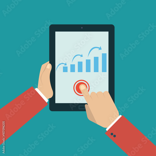 Growth rating. The tablet in flat style. Vector illustration.