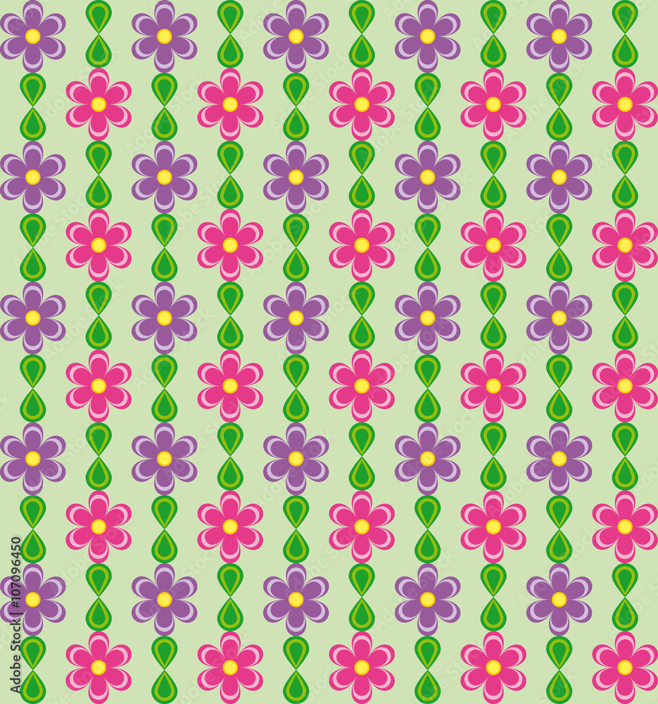 Floral pattern with pink and violet flowers on green background Floral pattern with pink and violet flowers on green background