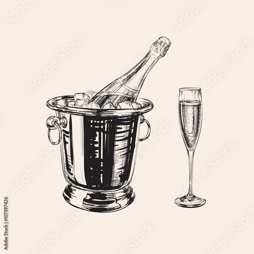 champagne bottle and glass illustration