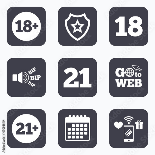 Adult content icons. Eighteen plus years sign.