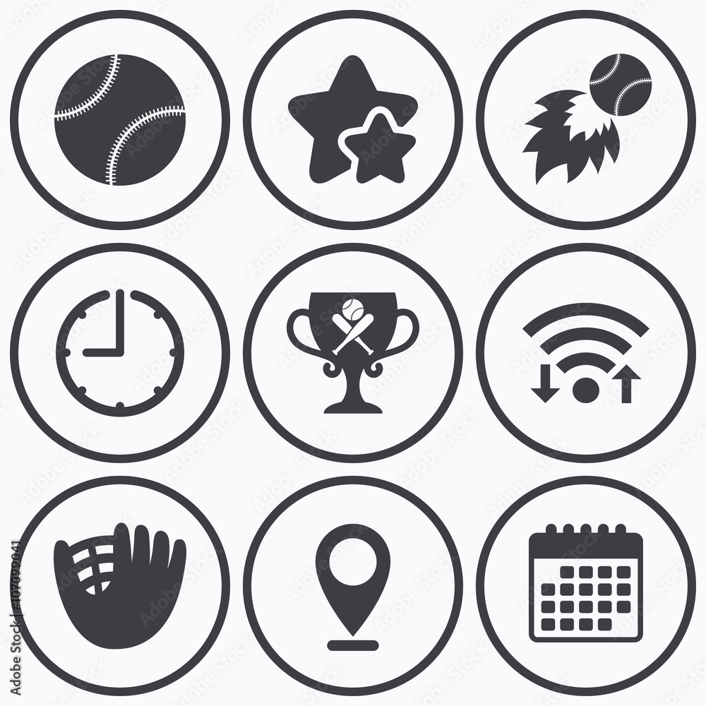 Baseball icons. Ball with glove and bat symbols. Baseball icons. Ball with glove and bat symbols.