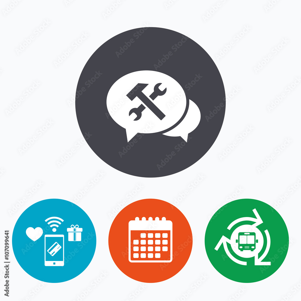 Speech bubble repair tool icon. Service symbol. Speech bubble repair tool icon. Service symbol.
