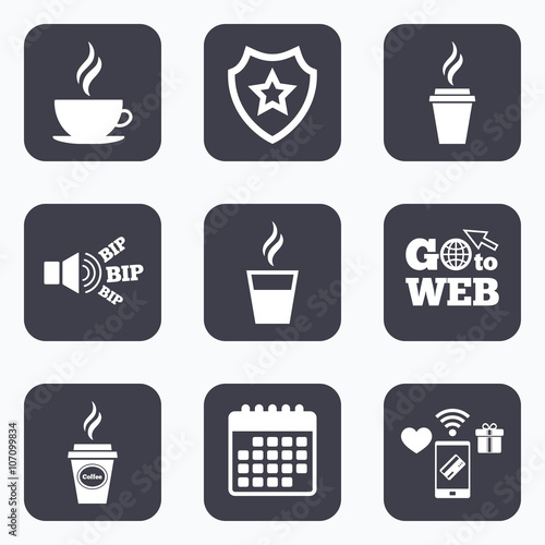 Coffee cup icon. Hot drinks glasses symbols.