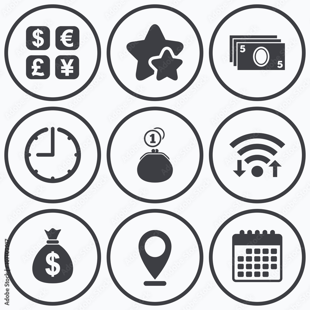 Currency exchange icon. Cash money bag, wallet. Currency exchange icon. Cash money bag, wallet.