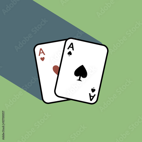 A pair of poker cards with shadow isolated on green background