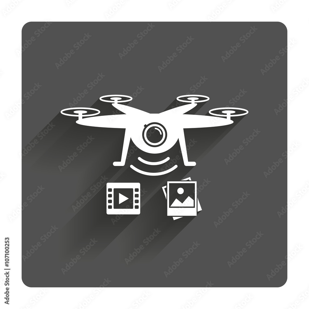 Drone icon. Quadrocopter with video camera. Drone icon. Quadrocopter with video camera.