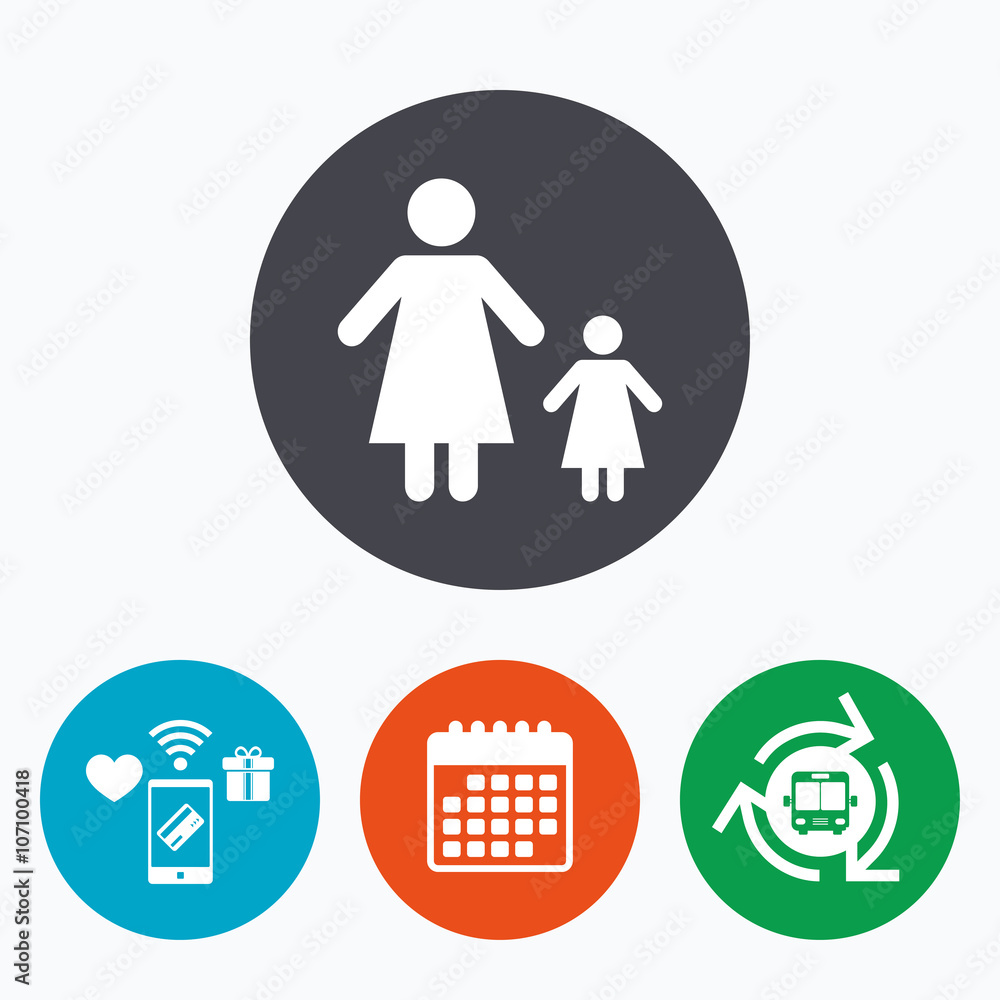 One-parent family with one child sign icon. One-parent family with one child sign icon.