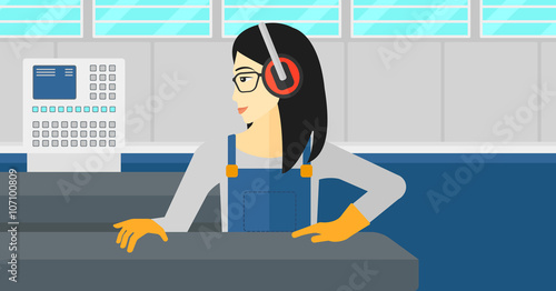 Woman working on steel-rolling mill.