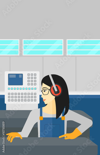 Woman working on steel-rolling mill.