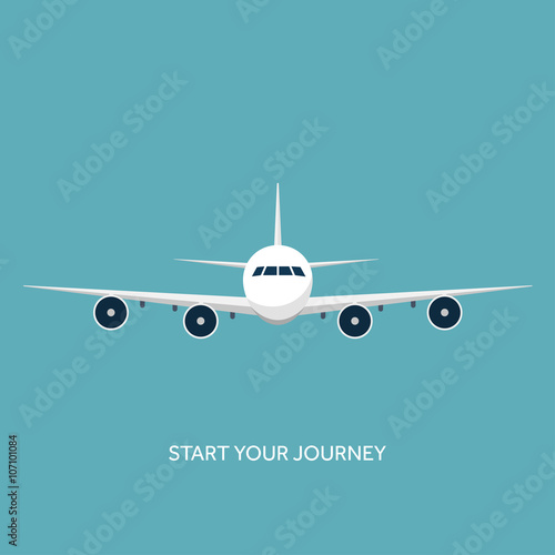 Vector illustration. Plane, airplane. Flat background. Travel and tourism. 