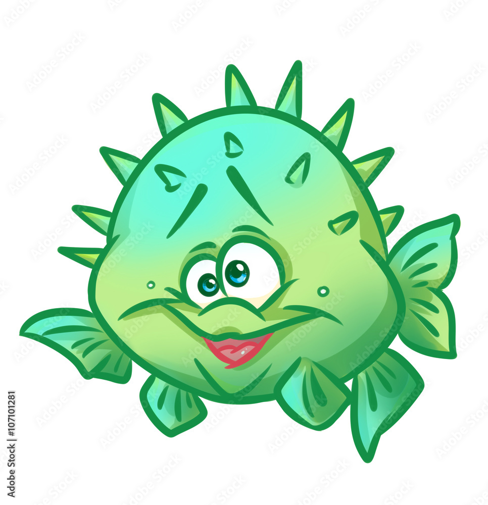 Fototapeta premium Fish hedgehog cartoon illustration isolated image animal character 