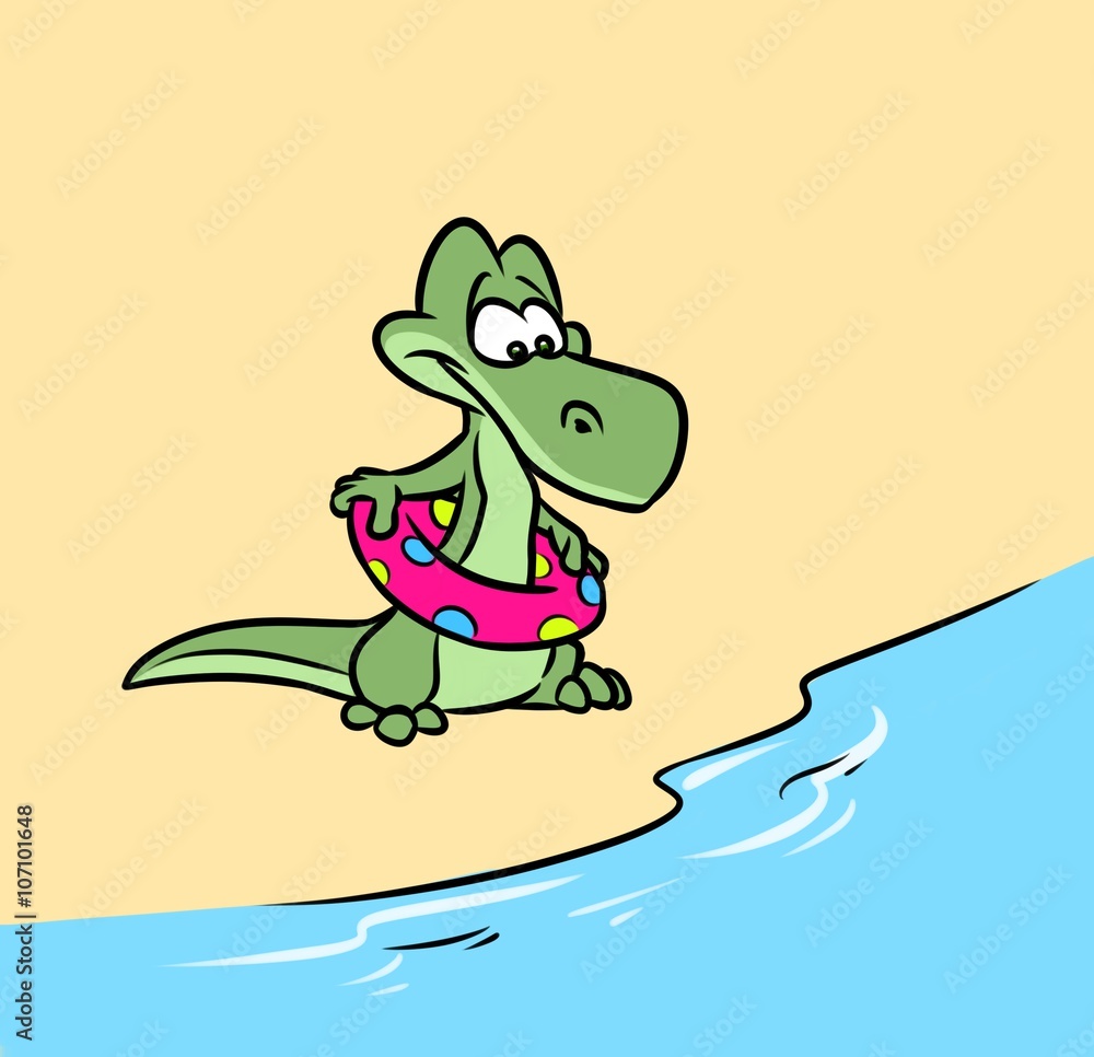 Naklejka premium Crocodile swimming beach cartoon illustration animal character
