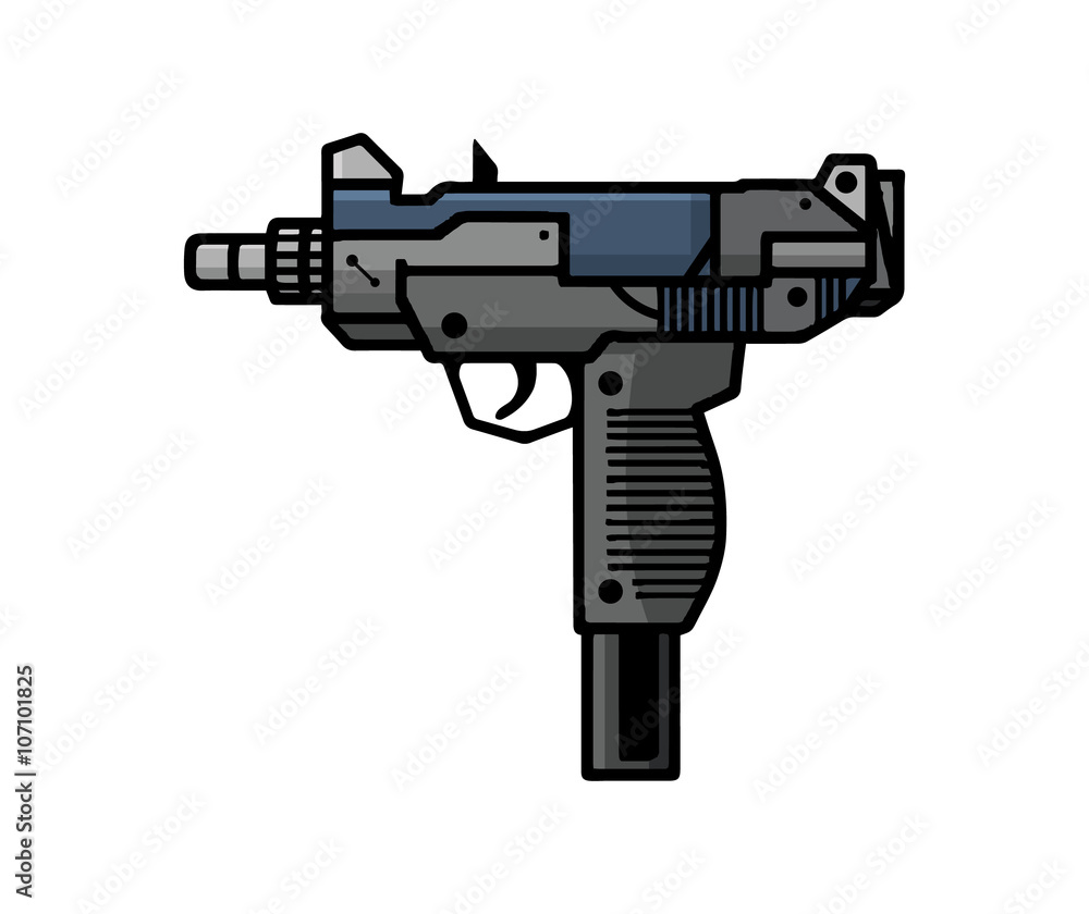 Uzi, isolated on white background. Hand drawn. EPS8. Uzi, isolated on white background. Hand drawn. EPS8.