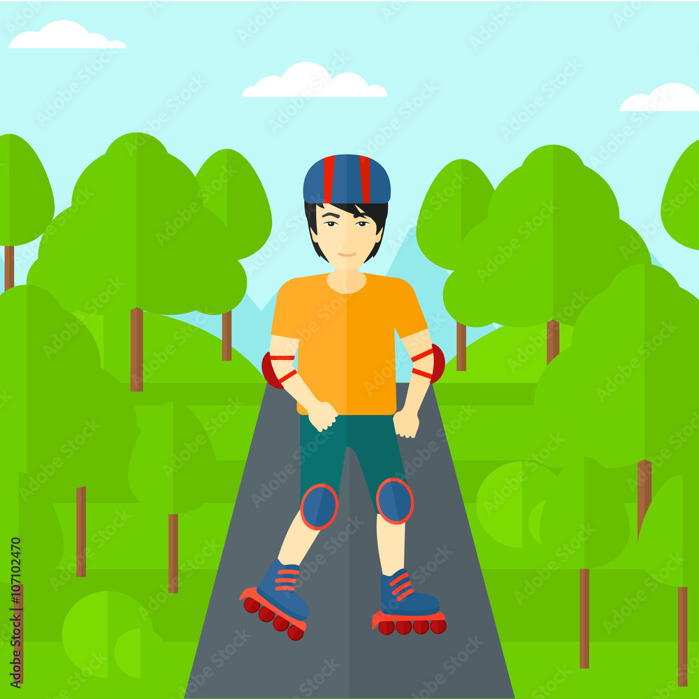 Fototapeta premium Sporty man on roller-skates.