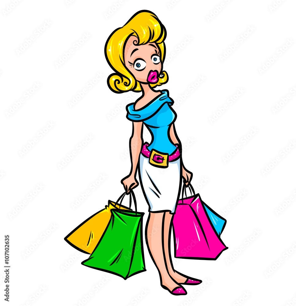 Girl shopping cartoon illustration character Girl shopping cartoon illustration character