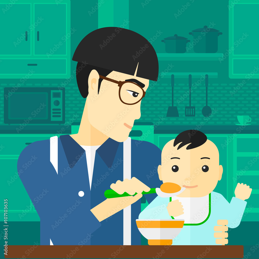 Man feeding baby. Man feeding baby.