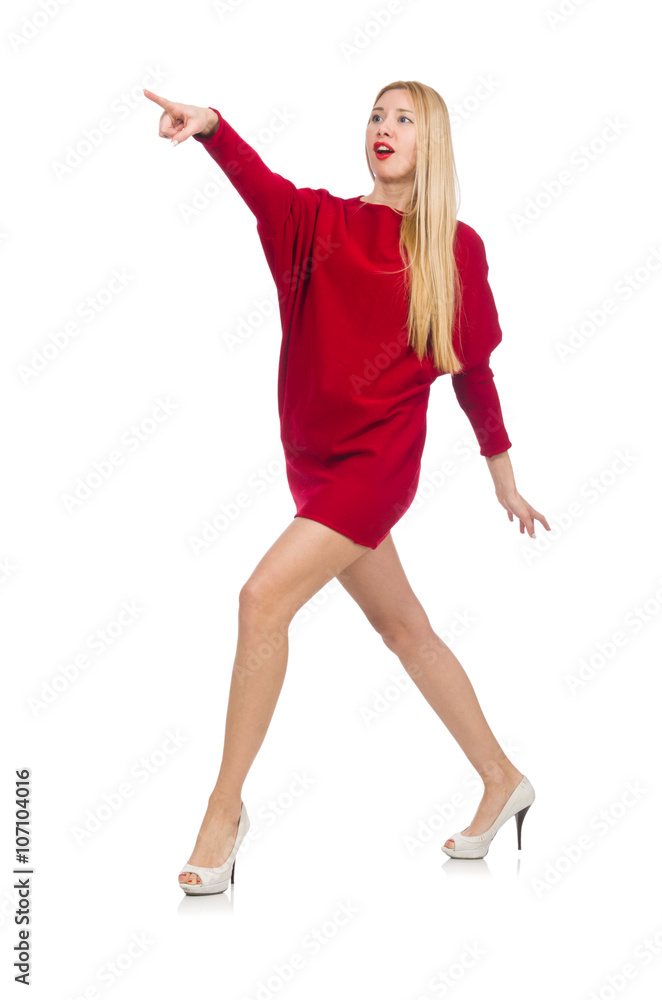 Pretty girl in red dress isolated on white Pretty girl in red dress isolated on white