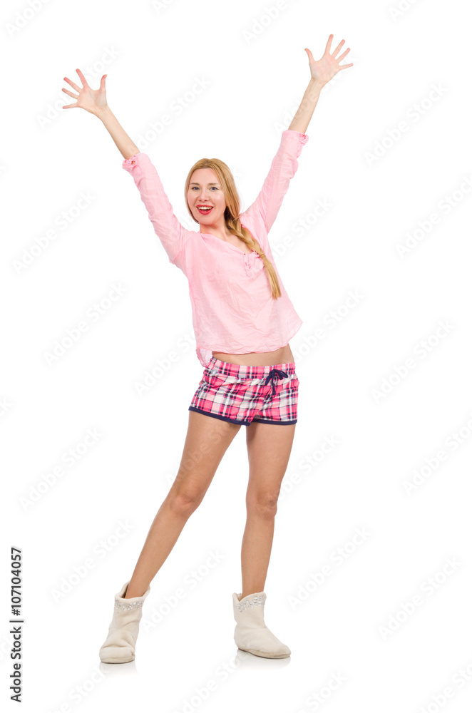 Pretty smiling girl in pink jacket isolated on white Pretty smiling girl in pink jacket isolated on white