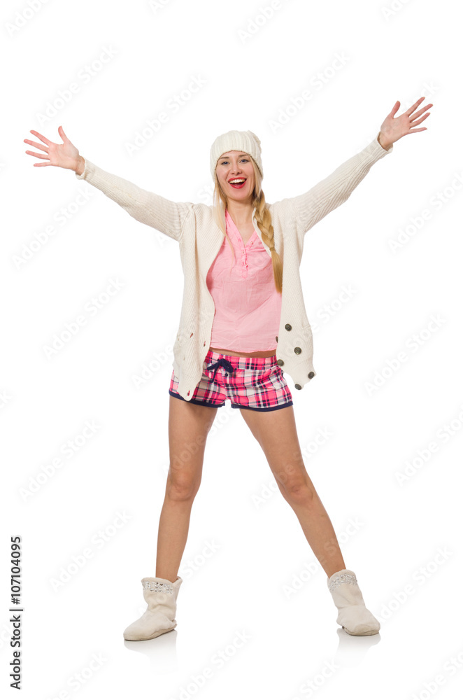 Pretty smiling girl in pink jacket isolated on white Pretty smiling girl in pink jacket isolated on white