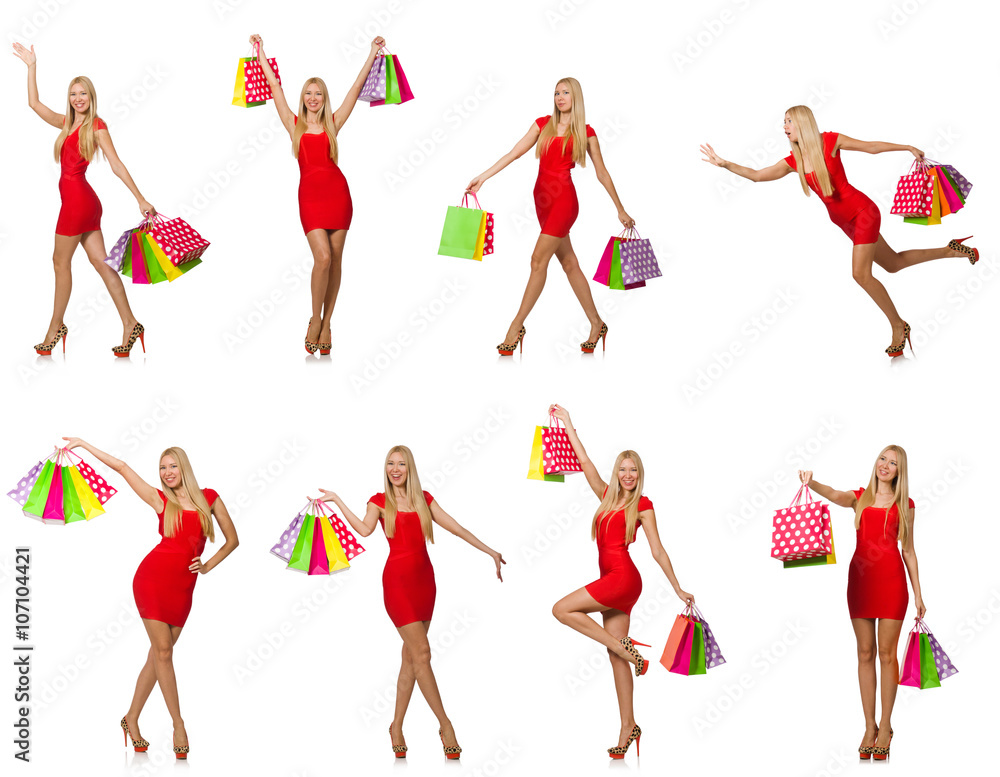 Woman with shopping bags isolated on white Woman with shopping bags isolated on white