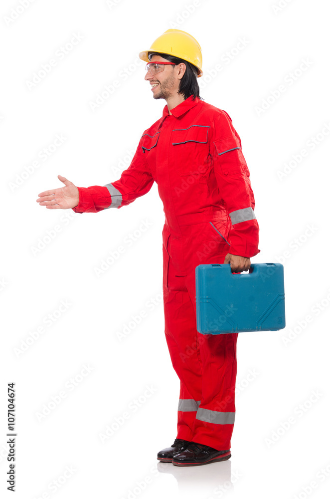 Man in coveralls isolated on white