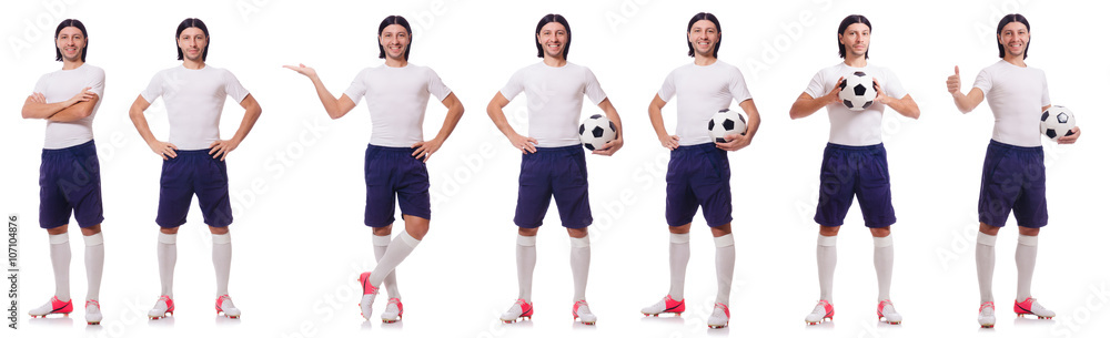 Young male football player isolated on white Young male football player isolated on white
