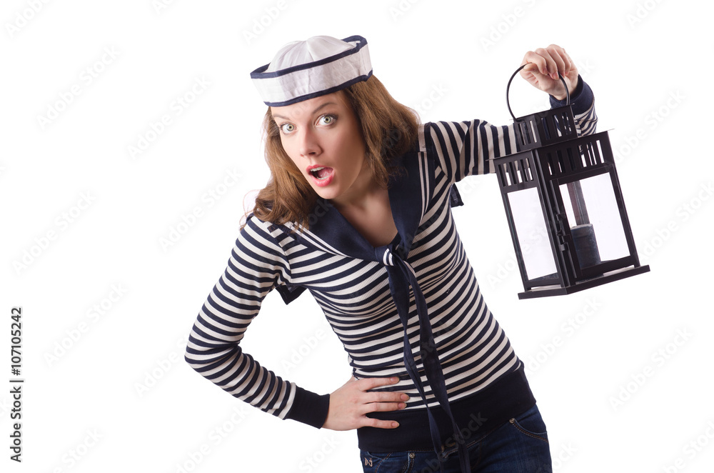 Young woman sailor isolated on white