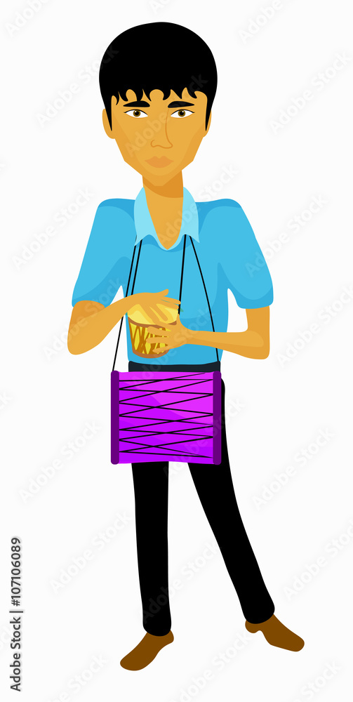 Indian man tanned musician on drums illustration Indian man tanned musician on drums illustration