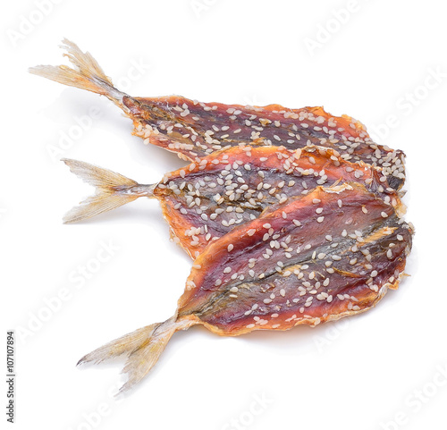 Dried fish on white background