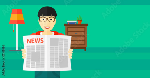Reporter reading newspaper.