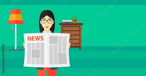 Reporter reading newspaper.