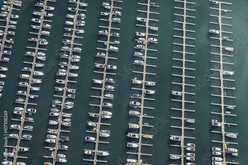 Aerial top view of Marina full of Boats