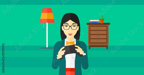 Woman playing video game.