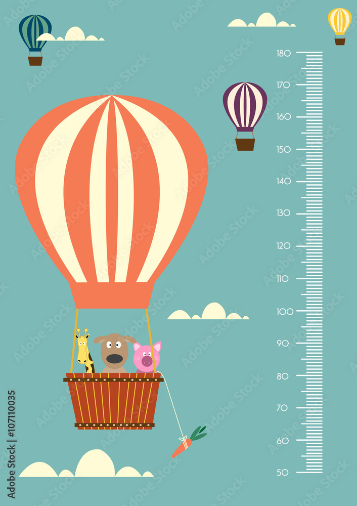 Naklejka premium Balloon cartoons ,Meter wall or height meter from 50 to 180 centimeter,Vector illustrations