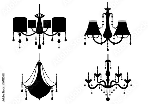 Set of silhouette vintage and luxury chandelier flat icon,Vector illustrations