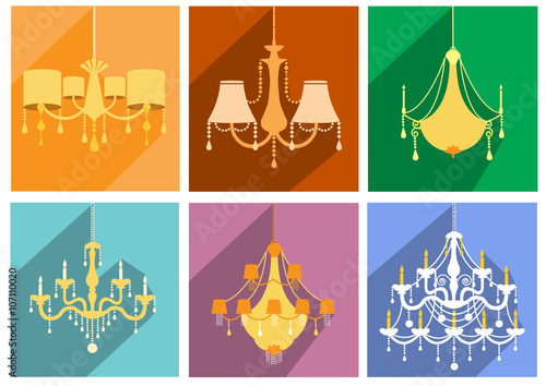 Set of vintage and luxury chandelier flat icon,Vector illustrations