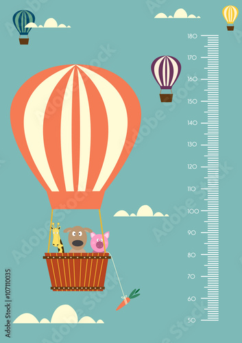 Balloon cartoons ,Meter wall or height meter from 50 to 180 centimeter,Vector illustrations
