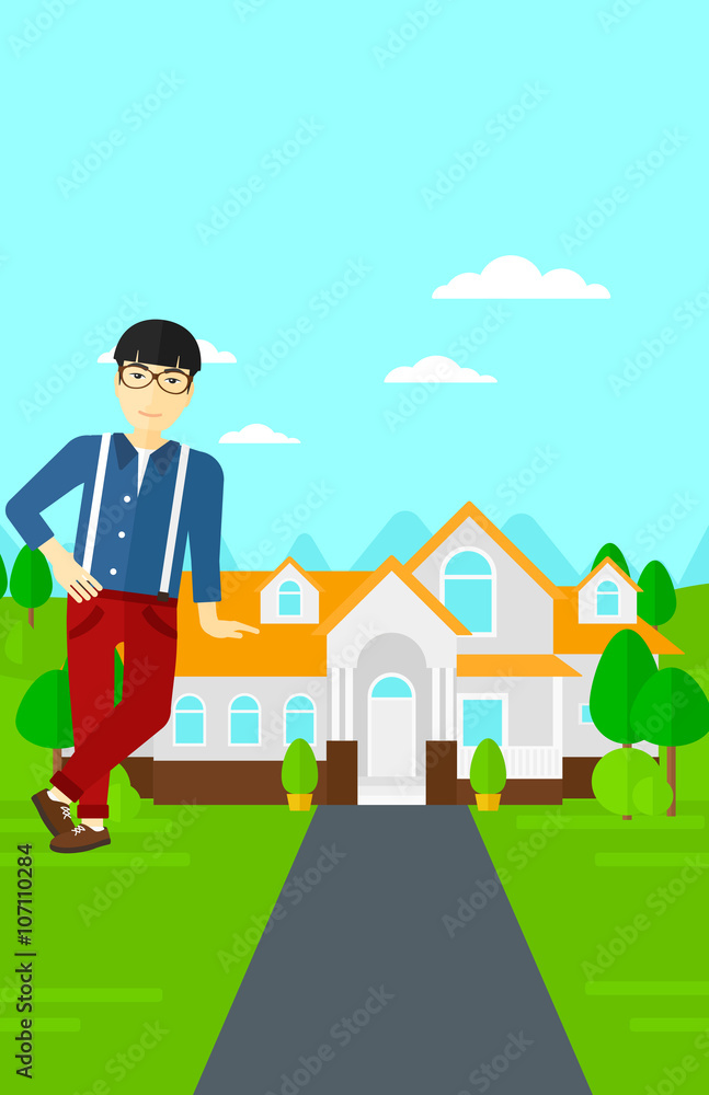 Real estate agent offering house. Real estate agent offering house.