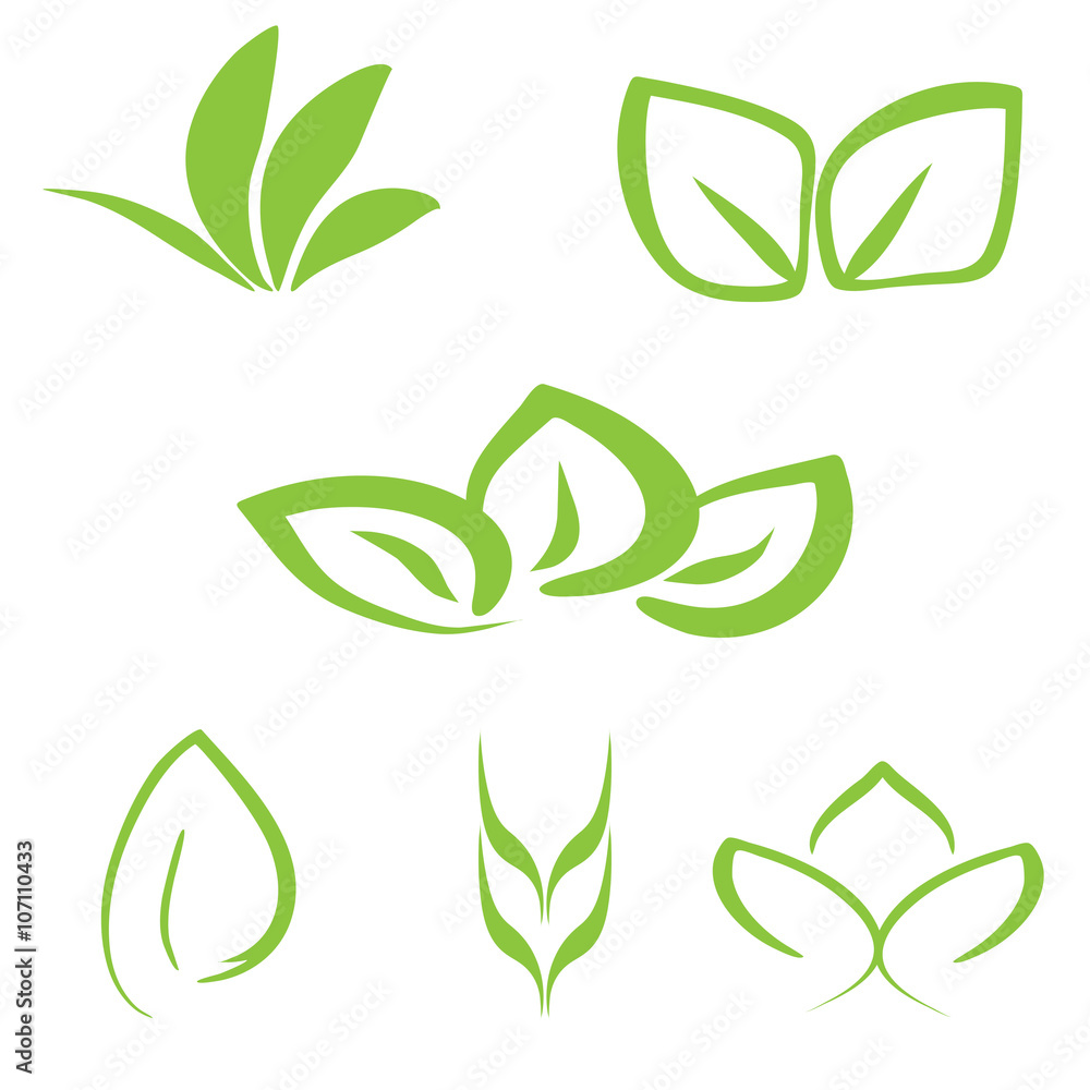 Set of simple green vegetable logo. Six isolated plant elements. Set of simple green vegetable logo. Six isolated plant elements.