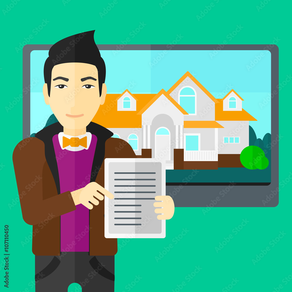 Real estate agent offering house. Real estate agent offering house.