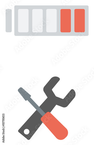 Wrench with screwdriver and battery above them